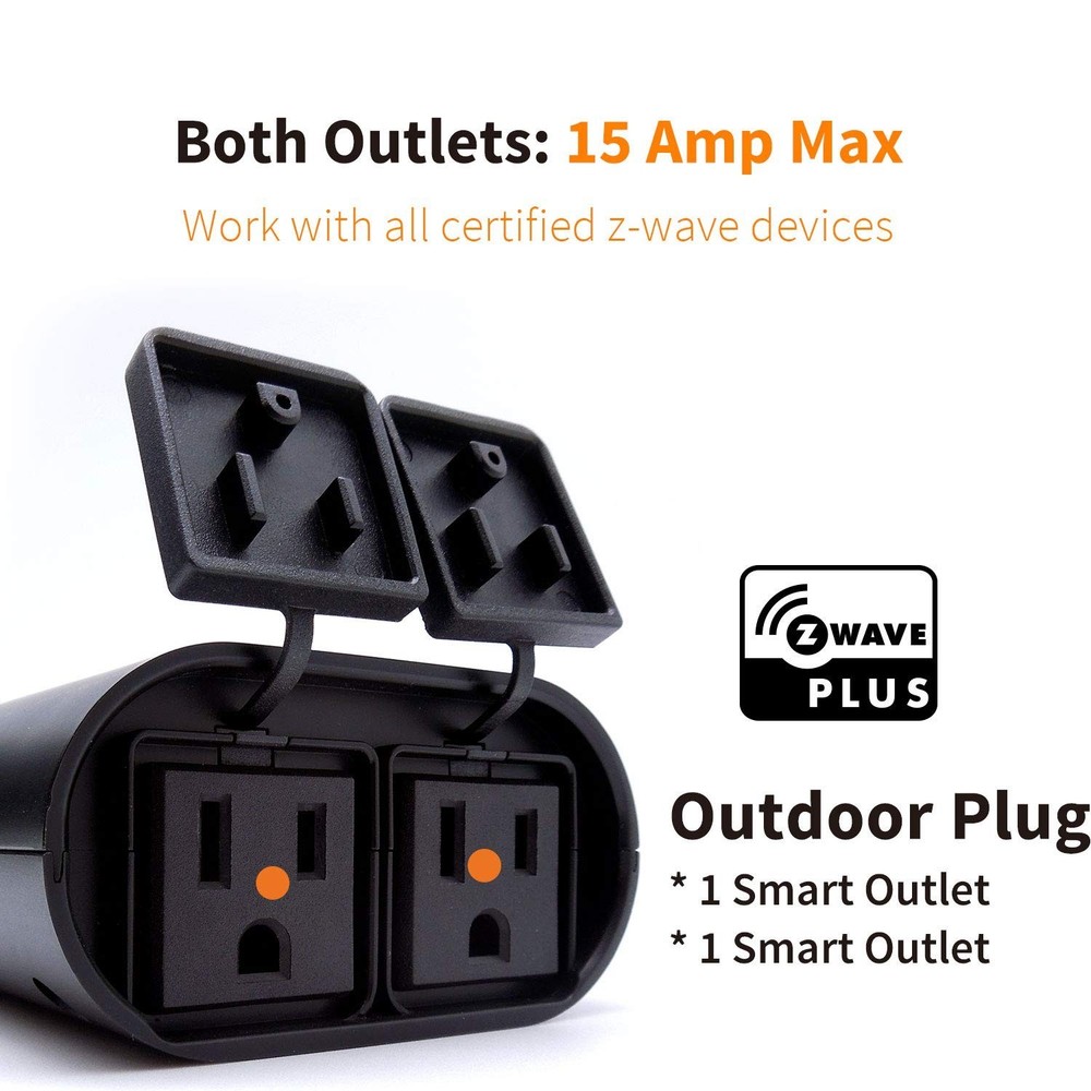 Z-Wave Outdoor Smart Plug Waterproof Dual On Off Socket Compatible with Smart...