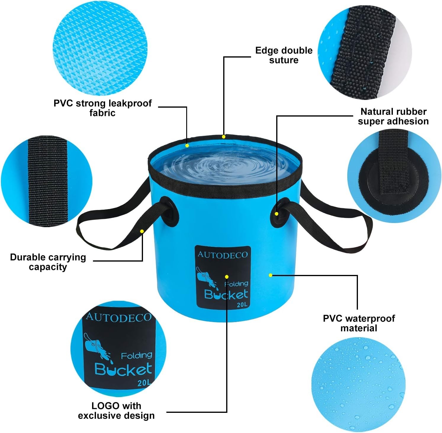 AUTODECO Collapsible Bucket 5 Gallon Container Folding Water 20L-1Pcs, Blue