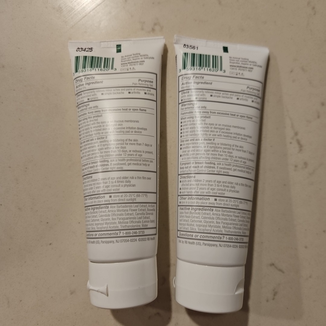 Biofreeze Professional Menthol Pain Relief Gel 4oz X2 Exp 2027+