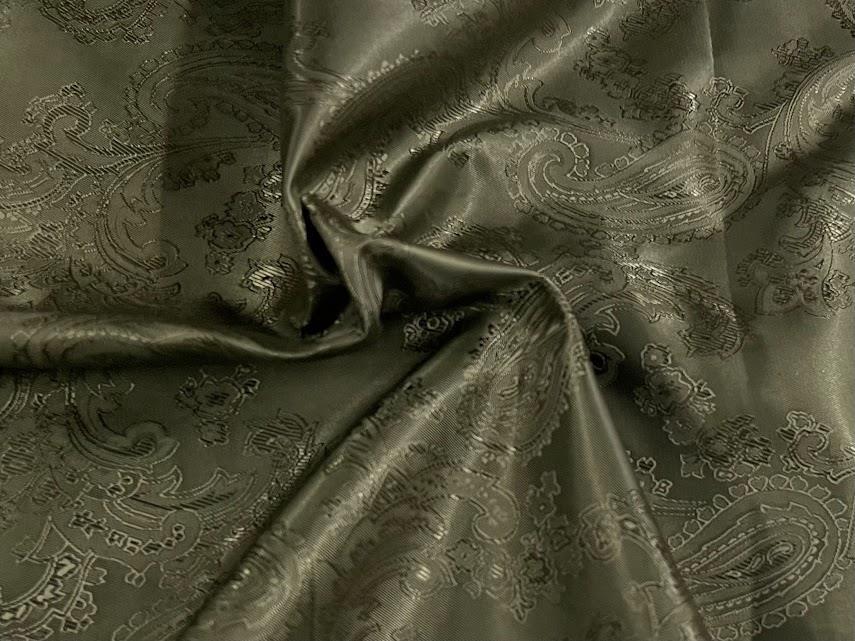 Paisley Jacquard Satin Lining Fabric Material OLIVE GREEN