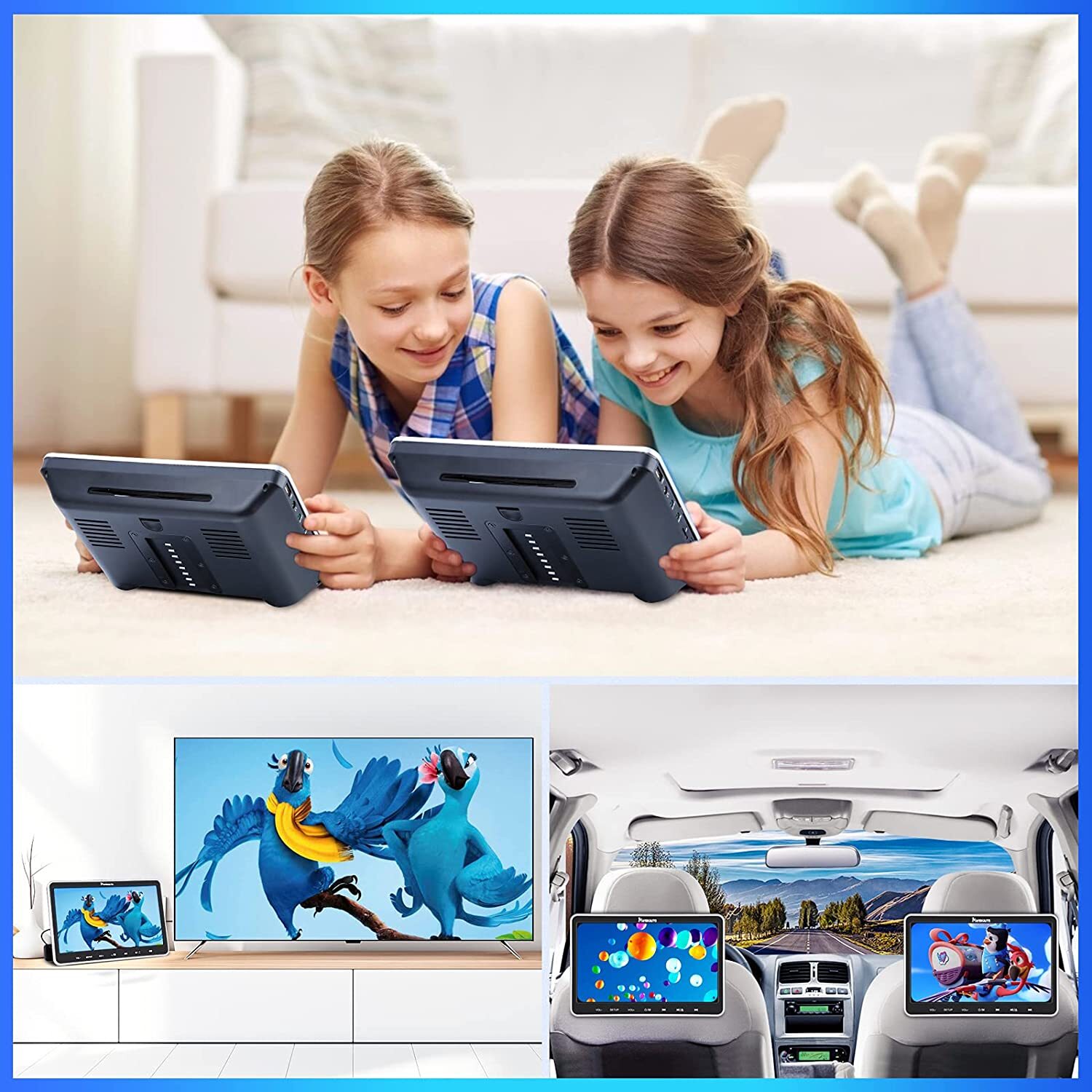 2x 10.1'' Dual Screen Car Headrest DVD Player tv USB Rear-Seat Monitor+Headsets