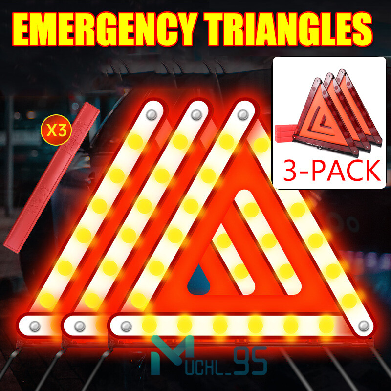 3PCS Car Emergency Warning Triangle DOT Approved Reflective Safety Roadside Kit