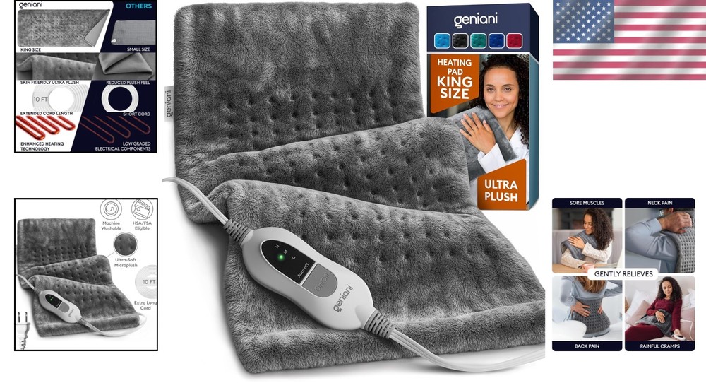 Plush Electric Heating Pad for Neck & Shoulder, Tabby Gray