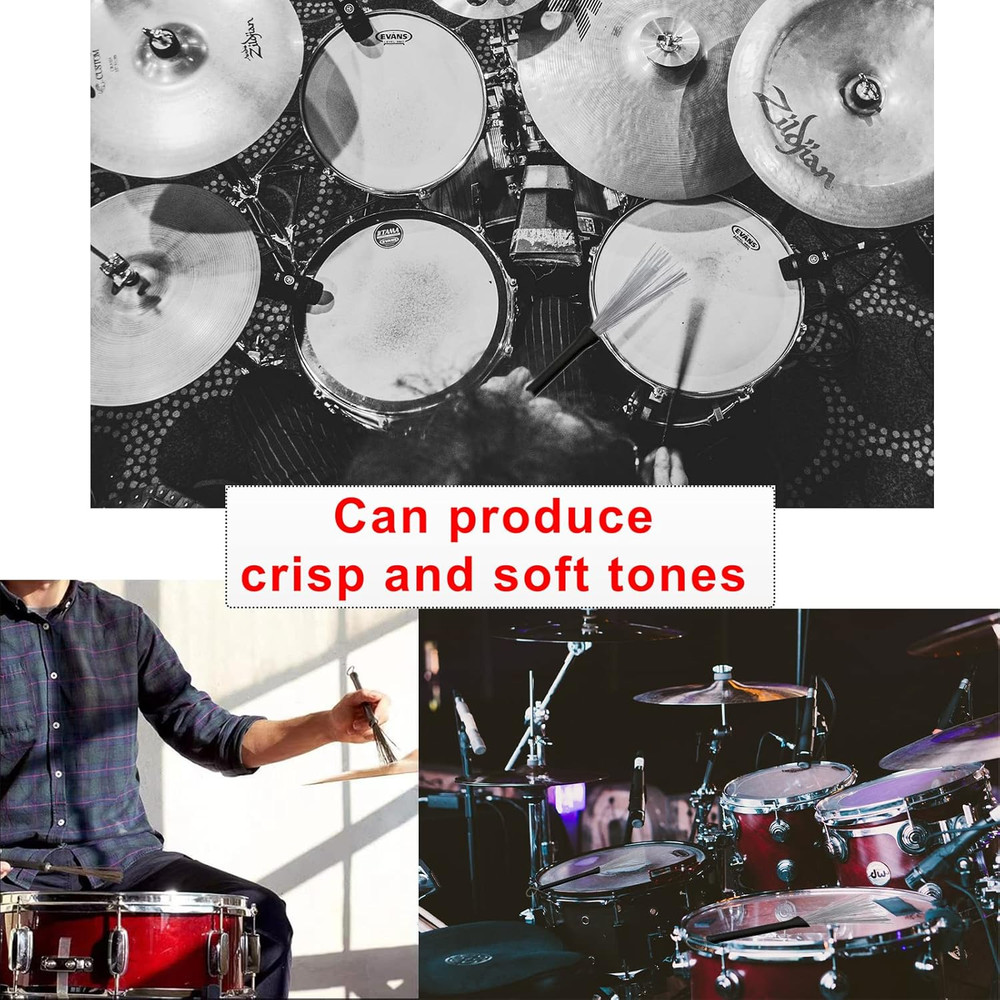 Drum Brushes Set 1 Pair Retractable Wire Brushes and 1 Pair Nylon Brushes Set