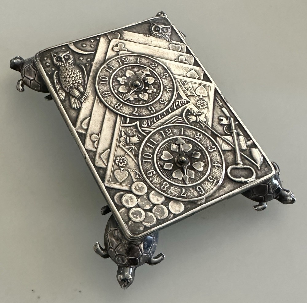 Antique Wallace Silver Plate Gambling Card Holder Scoring Table & Match Safe Set
