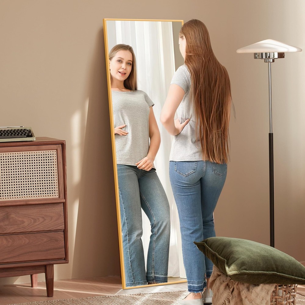 65"x 24" Rectangular Full Length Mirror Floor Body Mirror W/ Stand,Gold