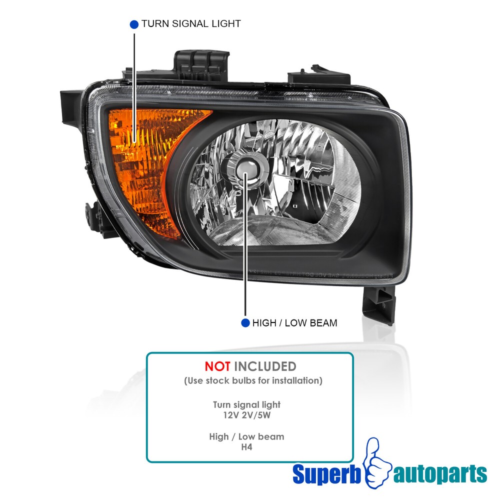 For 2003-2008 Honda Element Black Headlights OE style Replacement Left+Right