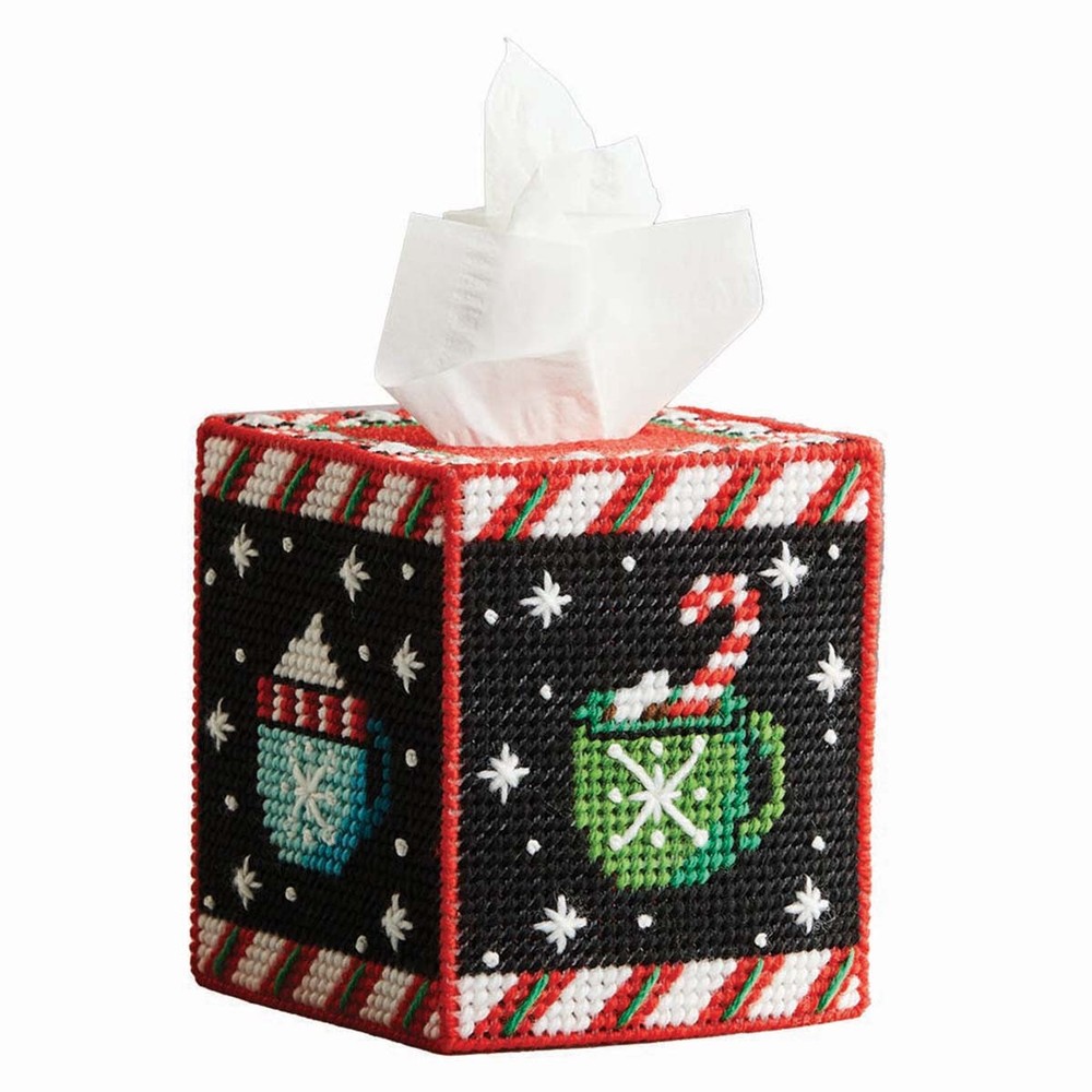 Herrschners® Peppermint Cocoa Tissue Box Plastic Canvas Kit