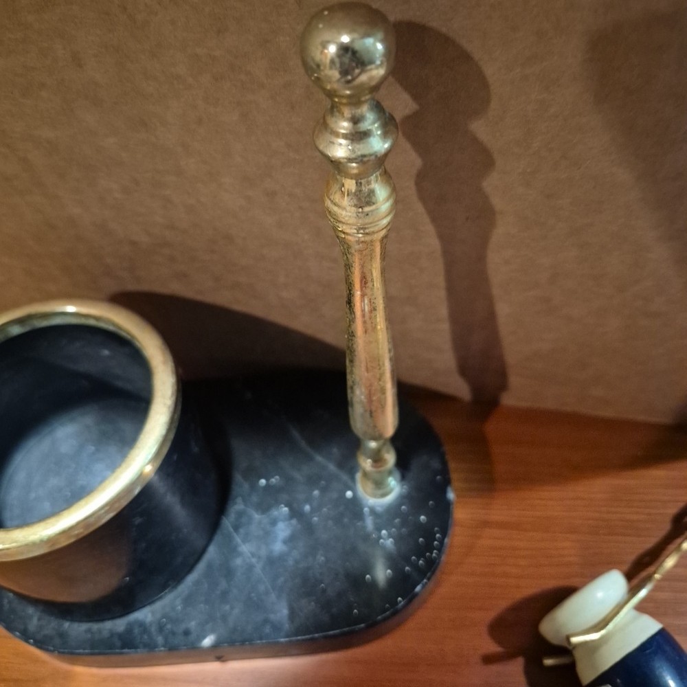 Antique Marble Shaving Set with Marble Base & Bin
