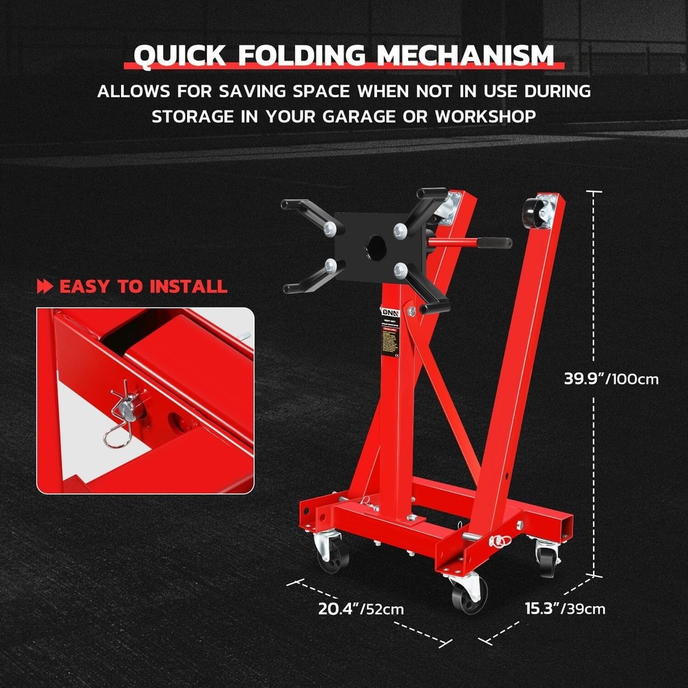 Foldable 2000LB Engine Motor Stand with 360° Rotation & 6 Casters for Mobility