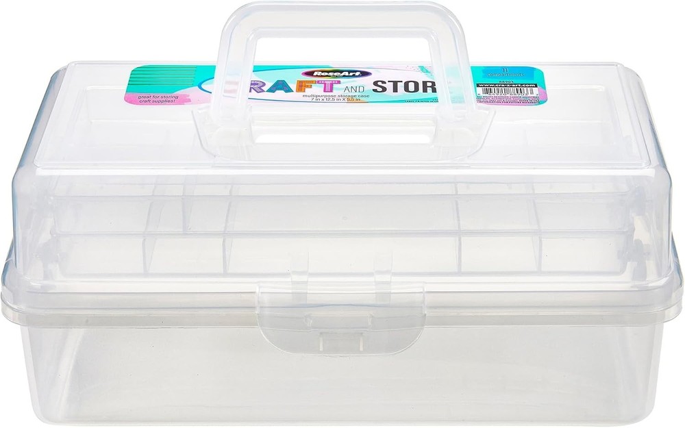 Multi-Layer Plastic Dividing Craft Storage Box - Portable Handled Art Supply ...