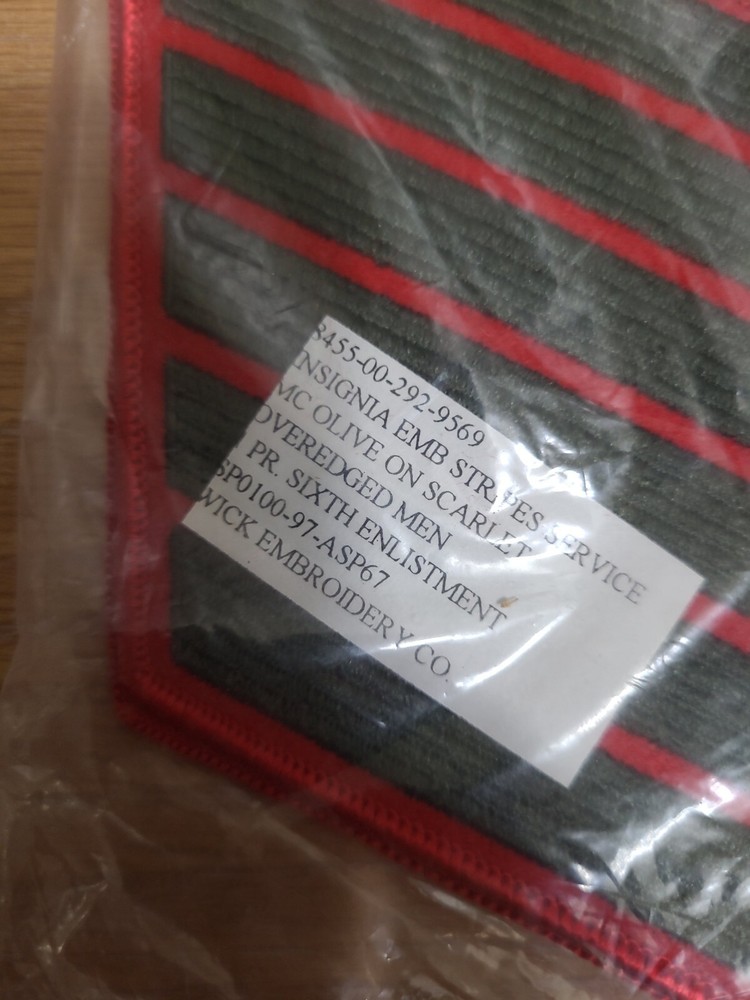 USMC 6 Bars green/red HASH MARKS Service Stripes PATCH set Marines Chevrons