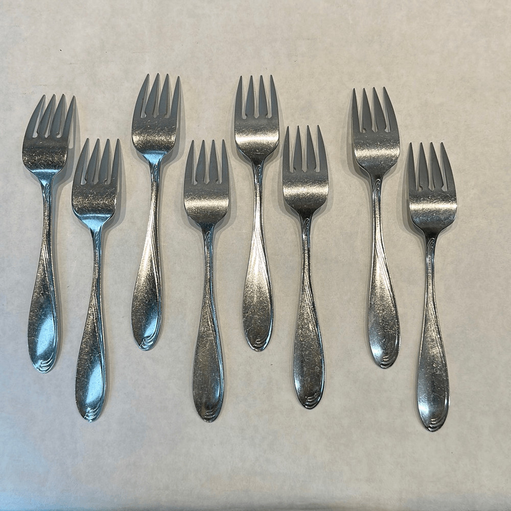 Oneida Stainless Salad Forks Scroll Pattern Lot Set 8