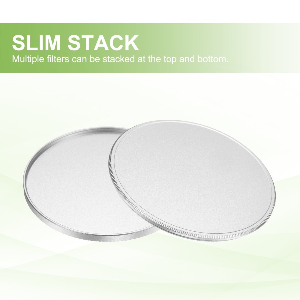 2Pcs 72mm Metal Lens Cap Universal Lens Filter Stack Cap Slim Stack Silver