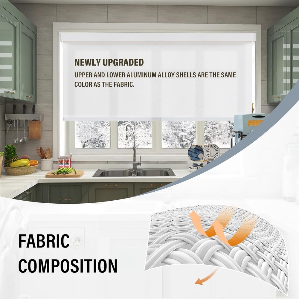 Light Filtering Roller Shades Cordless Blinds Windows 1% Openness Free-Stop