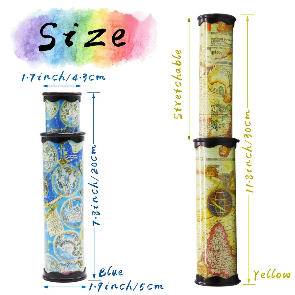 Xeehwb 2 Pack Classic Kaleidoscope Toy,Magic Rotating Small, Yellow, Blue