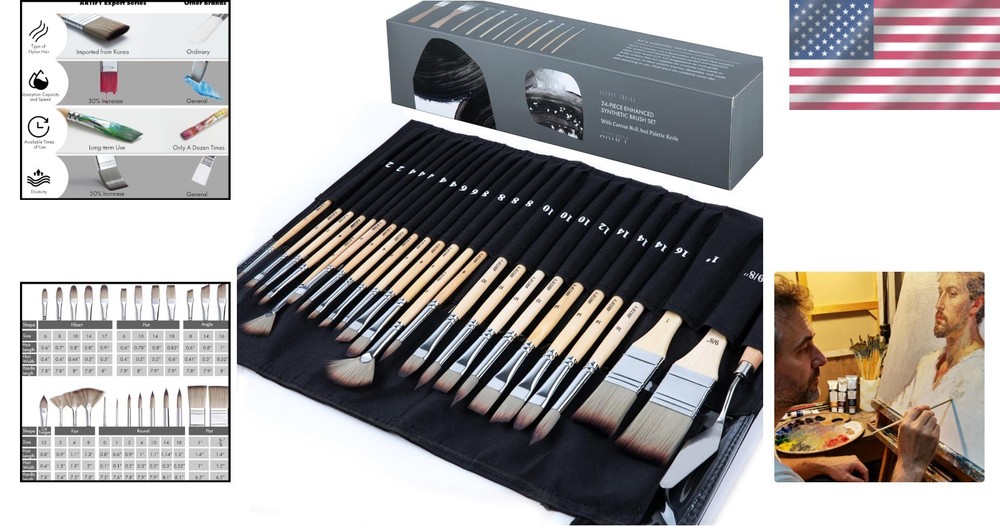 Durable and Versatile Paint Brush Set - 25 Synthetic Brushes for All Techniques