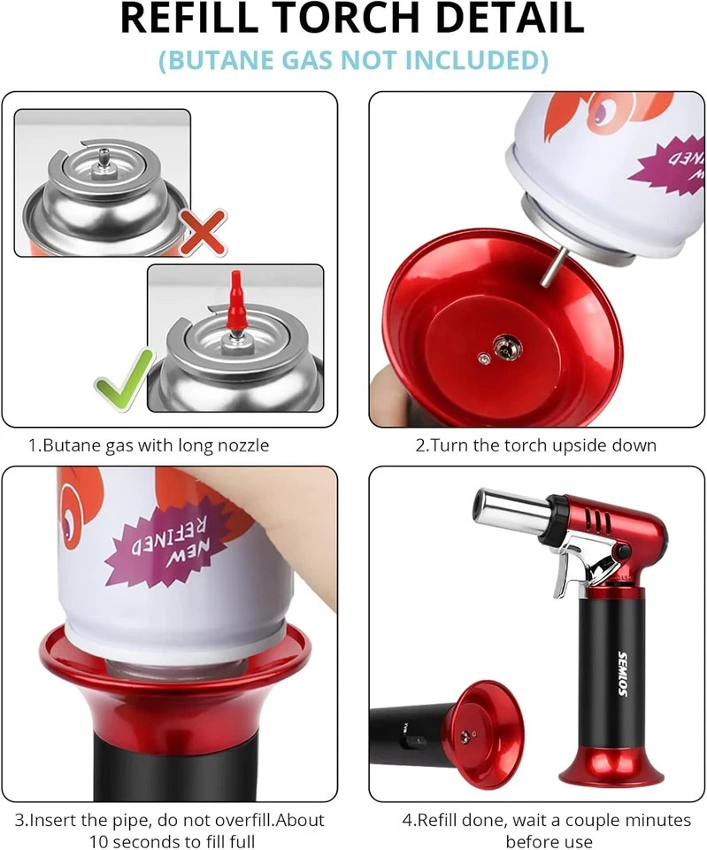 Refillable Butane Torch with Fuel Gauge, Safety Lock & Adjustable Flame