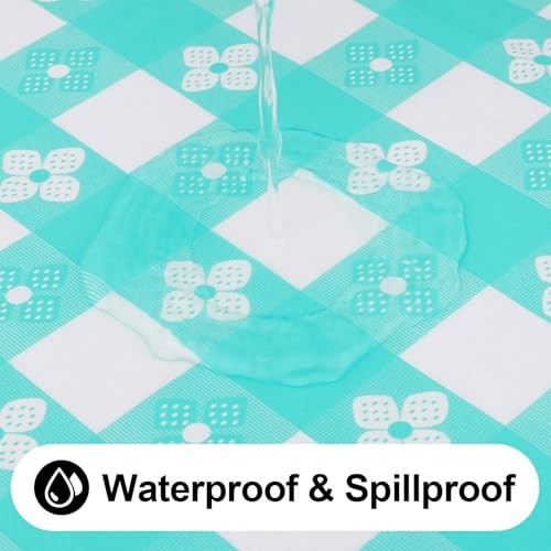 Rectangle Vinyl Table Cloth, Waterproof 60" x 30" (Rectangular) White & Teal