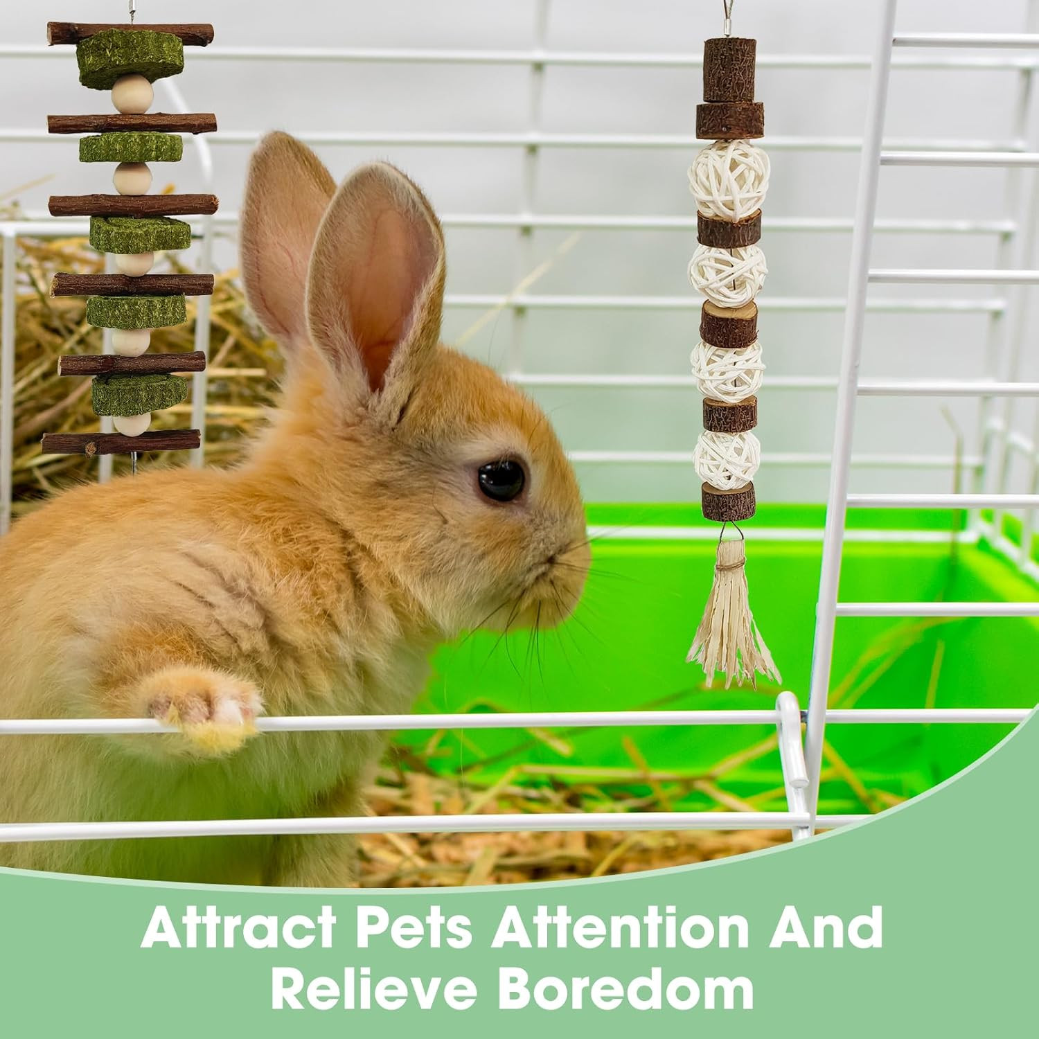 3 PCS Bunny Chew Toys, Natural Hanging Rabbit Chew Toy Treats for Guinea Pigs Ha