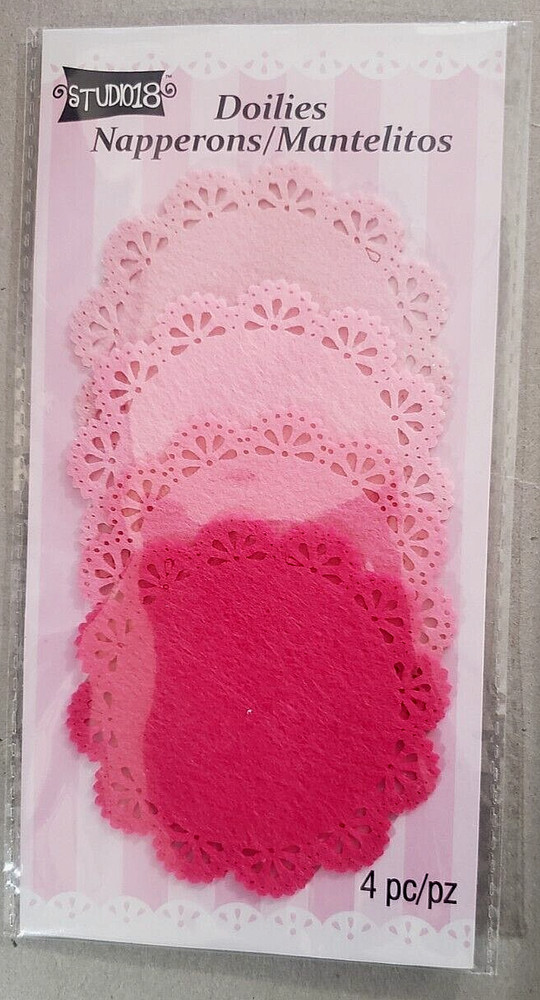 STUDIO18 Round Lace Felt Mini Doilies, 2.75" - PINK - 4 pc
