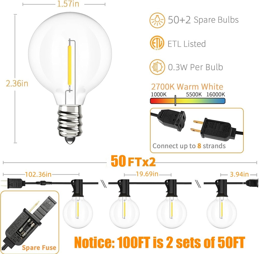Solar String Lights -50~200Ft LED Outdoor String Lights -Shatterproof,Waterproof