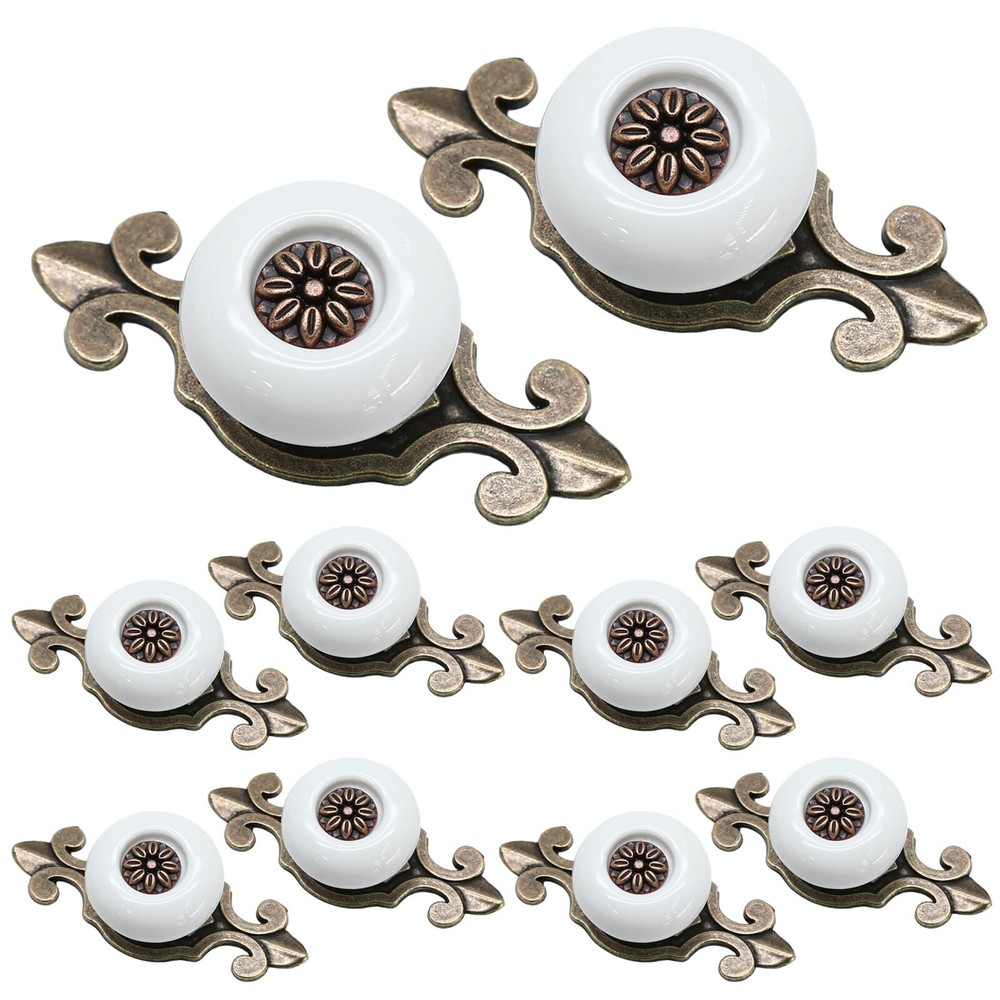 10pcs Ceramic Knobs White Dresser Knobs Vintage Cabinet Knobs with Antique Br...