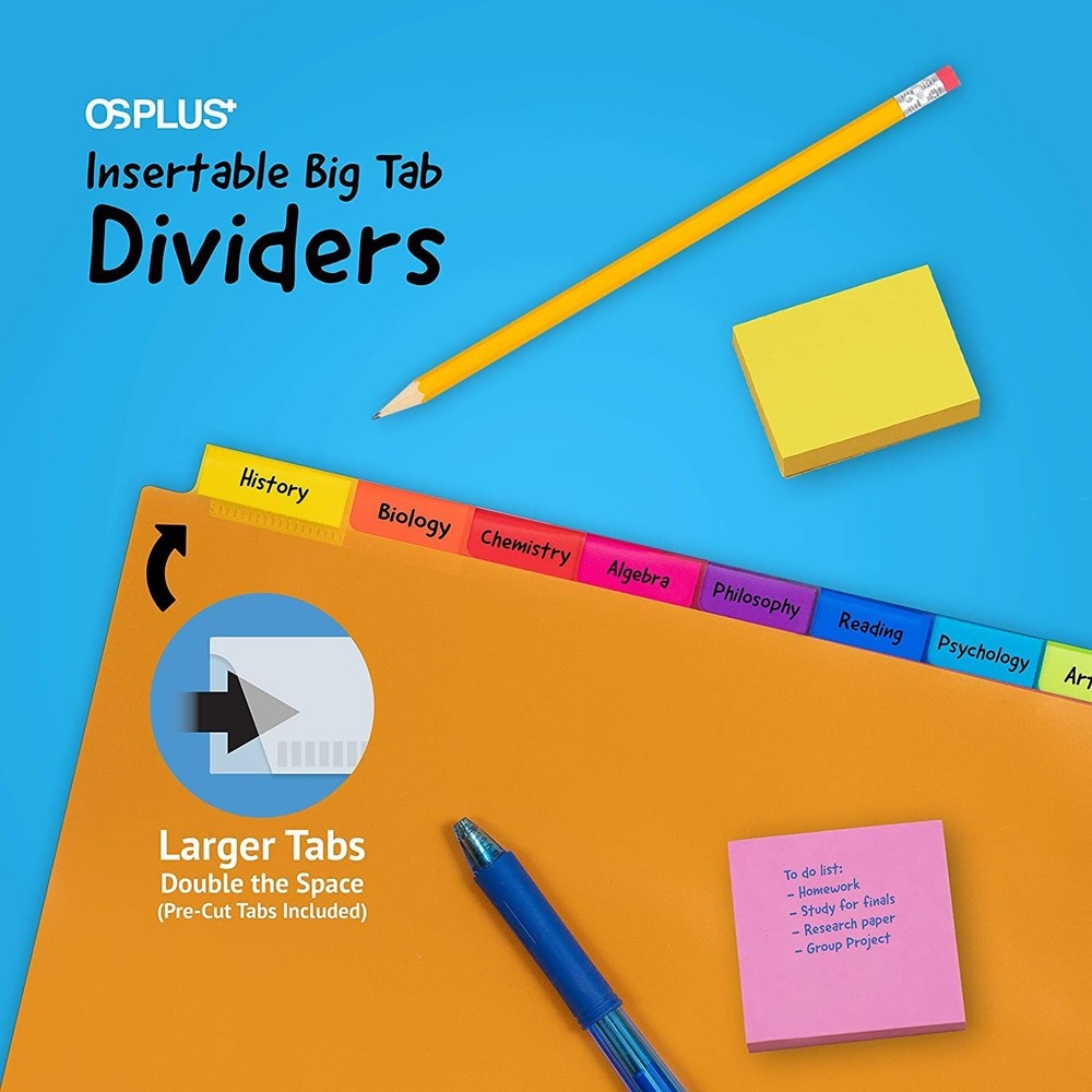 8-Tab Plastic Binder Dividers, Insertable Multicolor Big Tabs, 3 Sets