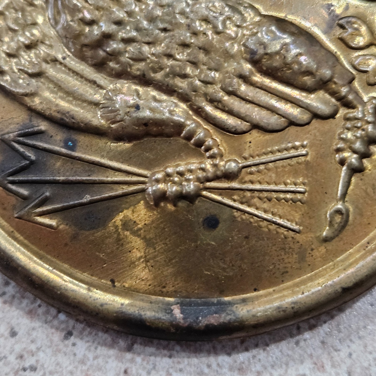 Vintage Civil War Era America Eagle Union 3 Prong Lead Filled Brass Belt Plate