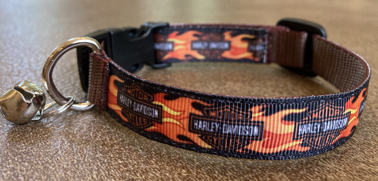 5/8 inch Wide Harley Cat Collar 2 Sizes on Nylon Webbing