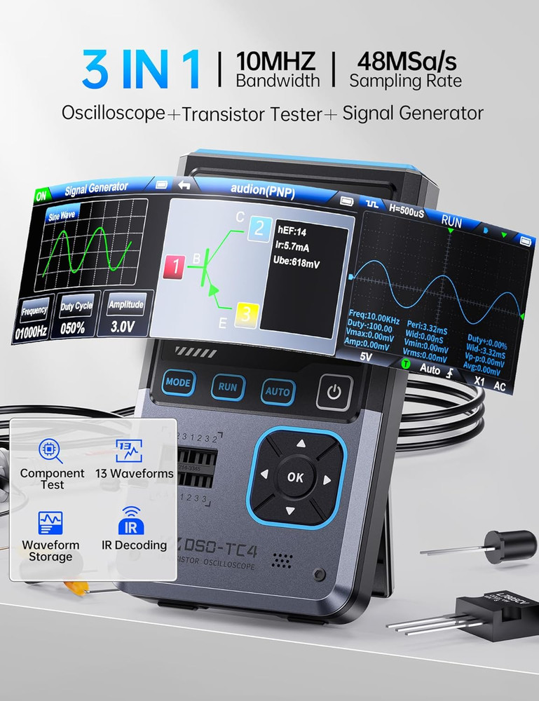 DSO-TC4 Handheld Oscilloscope, 10Mhz Bandwidth 48Msa/S Sampling Rate Transistor