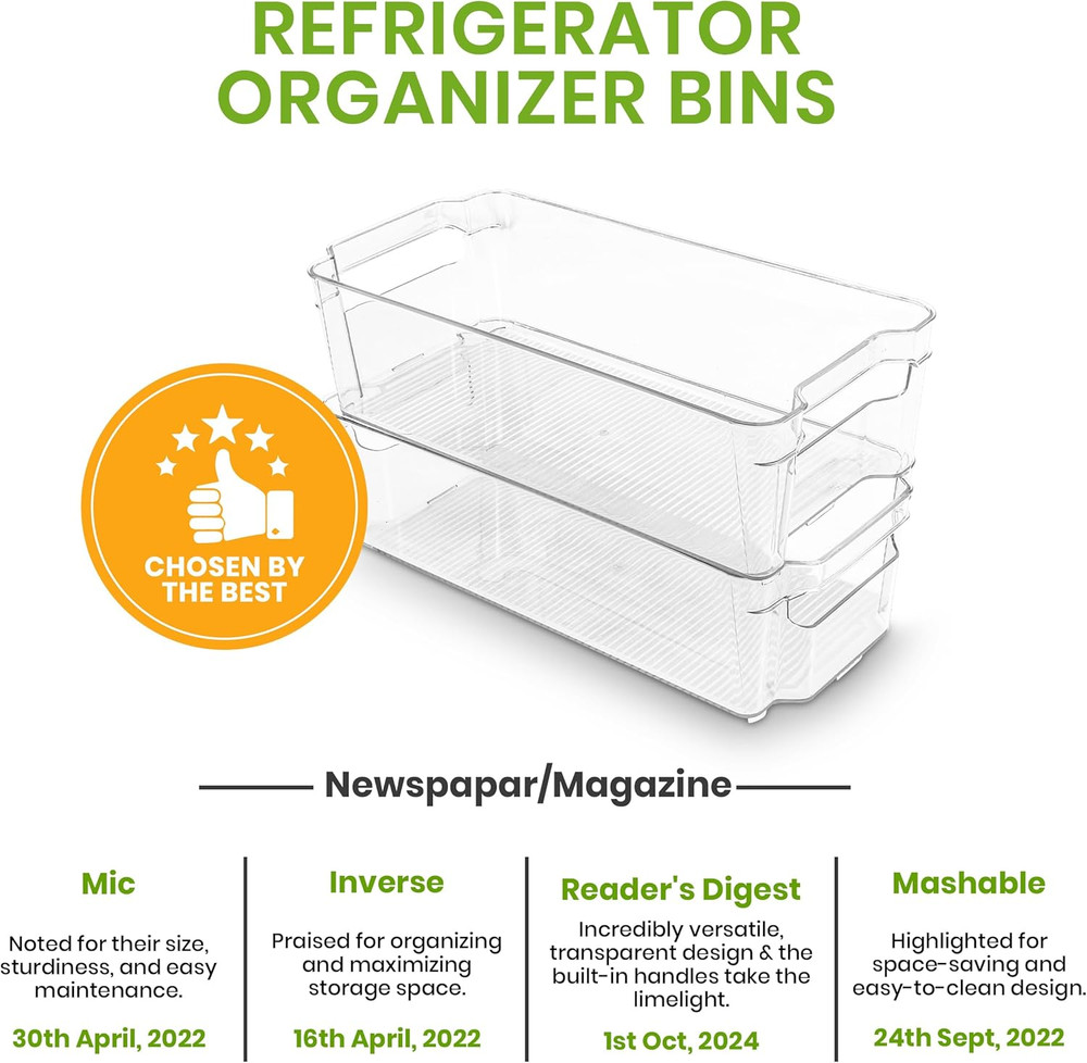 - Fridge & Refrigerator Organizer Bins (8 Pack), Clear Stackable Durable Plastic