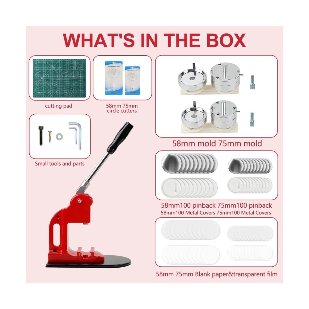 Button Maker Machine Set, Multiple Sizes Button Maker Machine 58+75mm, Push P...