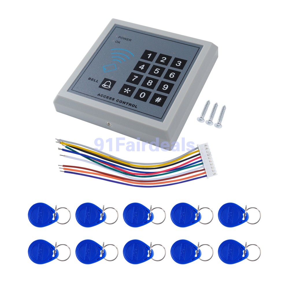 Electric Lock RFID Door Access Control Controller System Kit + 10 Key Fobs