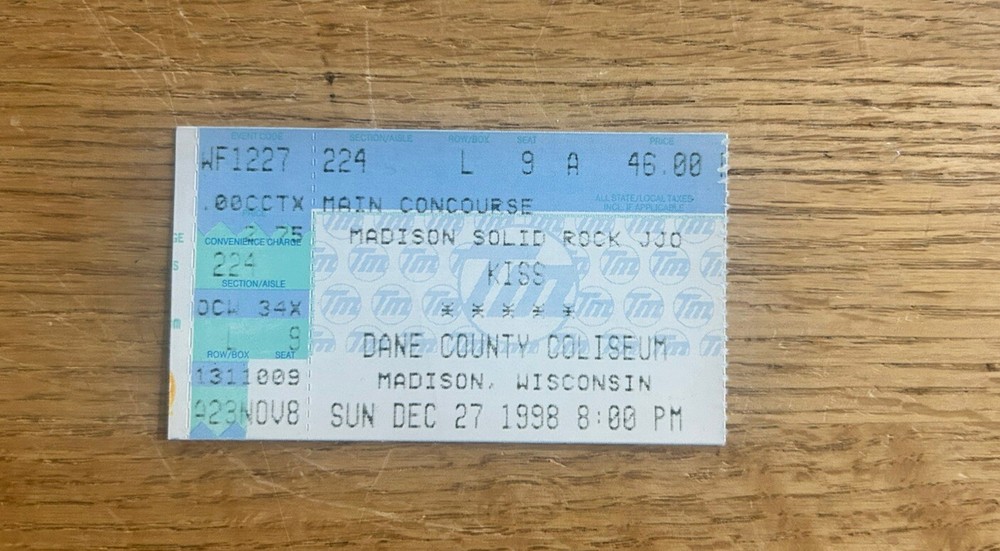 KISS Concert Ticket Stub December 27 1998 PSYCHO CIRCUS MADISON, WI