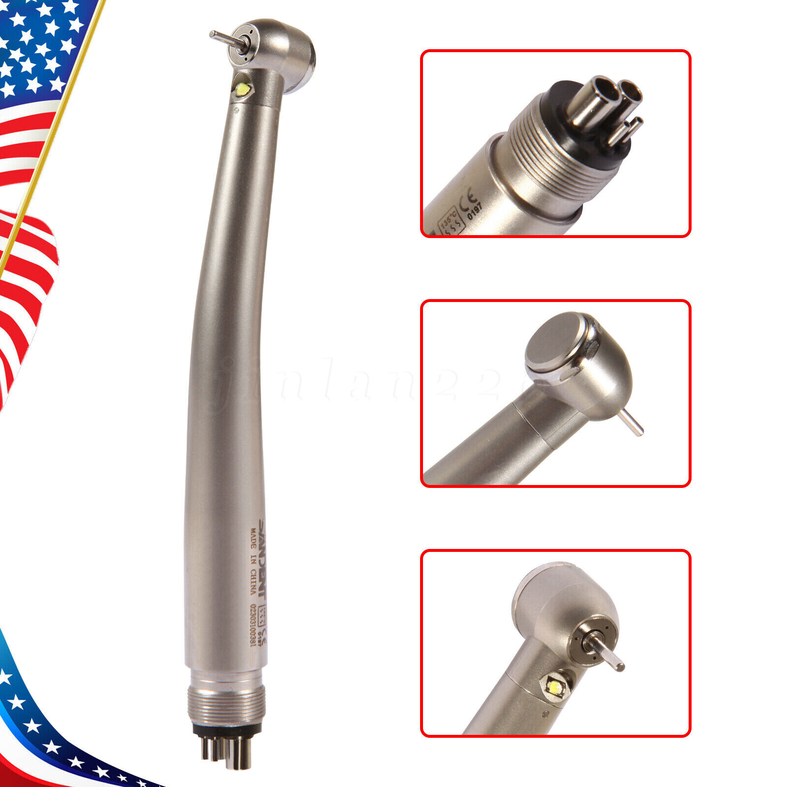 SANDENT Dental LED E-generator / No-LED High Speed Turbine Handpiece 2/4Hole USA