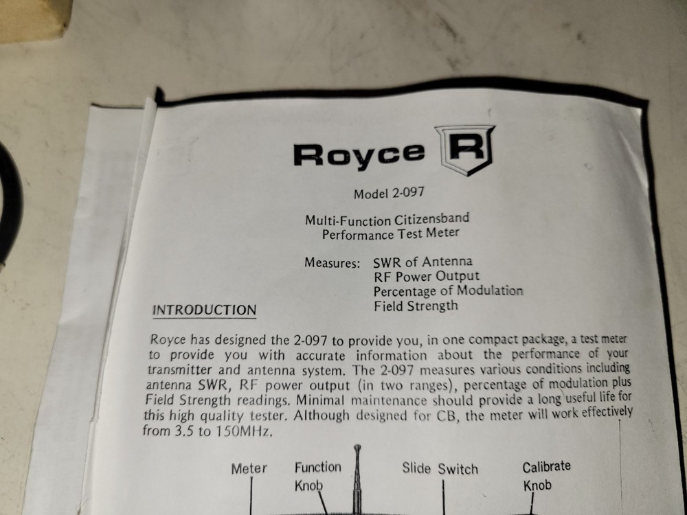 Royce 2-097 Multi-Function SWR Meter RF Power Field Strength Etc