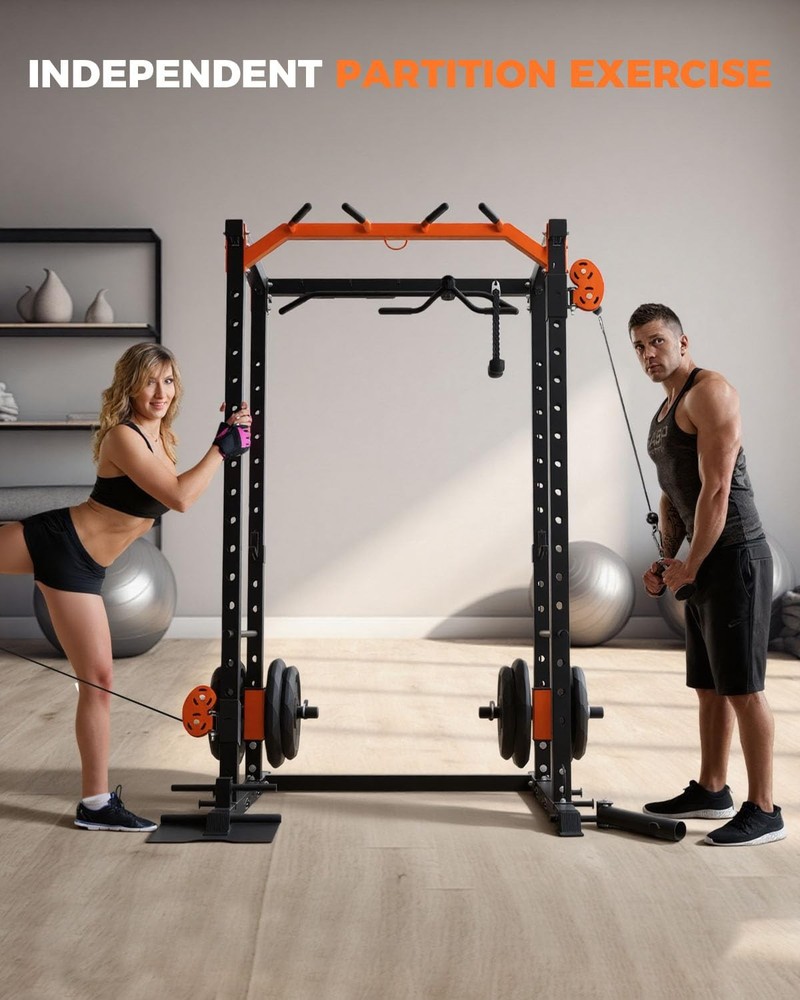Power Cage 2000LBS Squat Rack for Home Gym Workout with Cable Crossover System