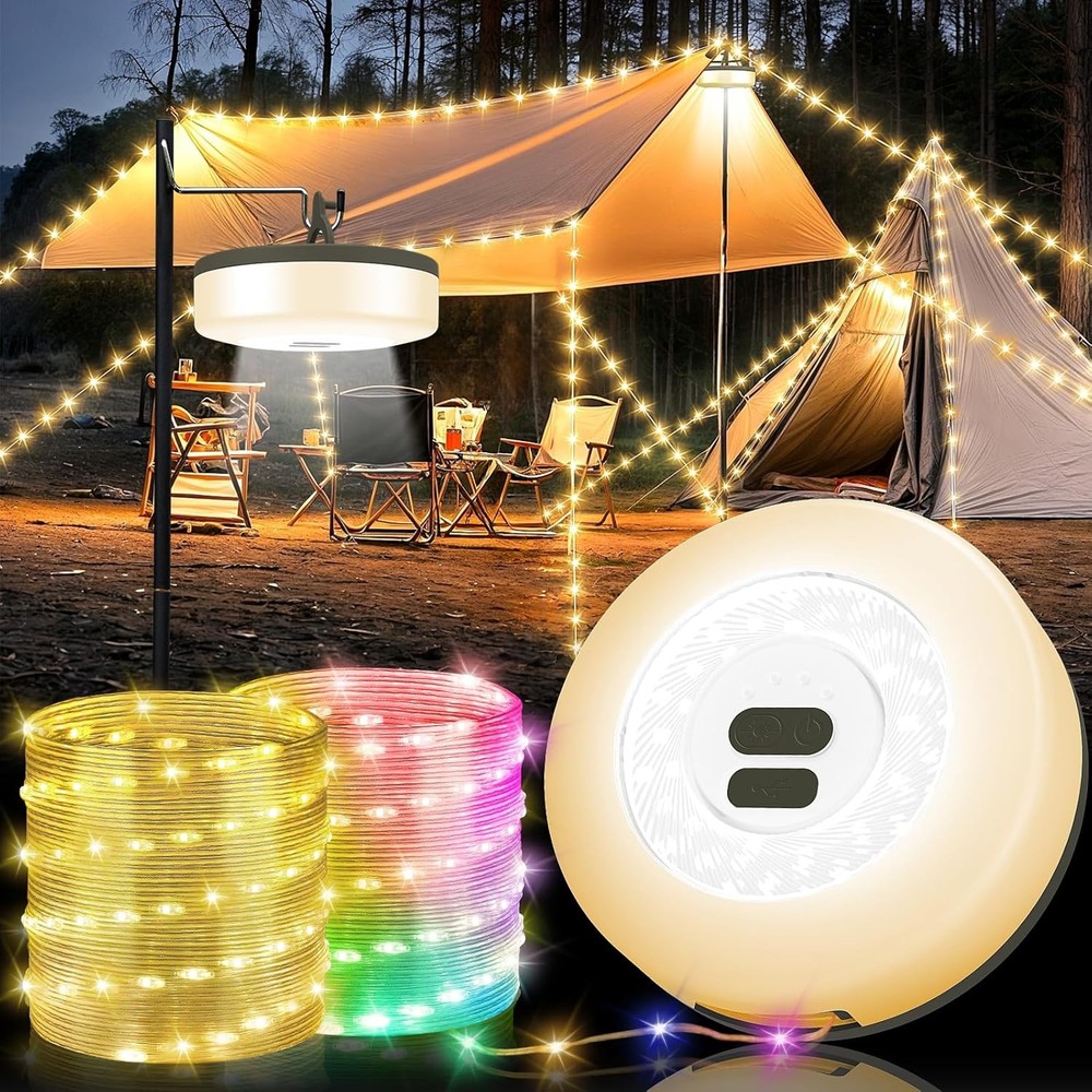4-in-1 Quick Storage Camping String Lights 32.8FT Rechargeable Tent Lights