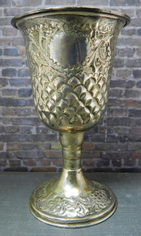 Vintage 800 Silver Repoussé Hebrew Kiddush Cup Grape Pattern