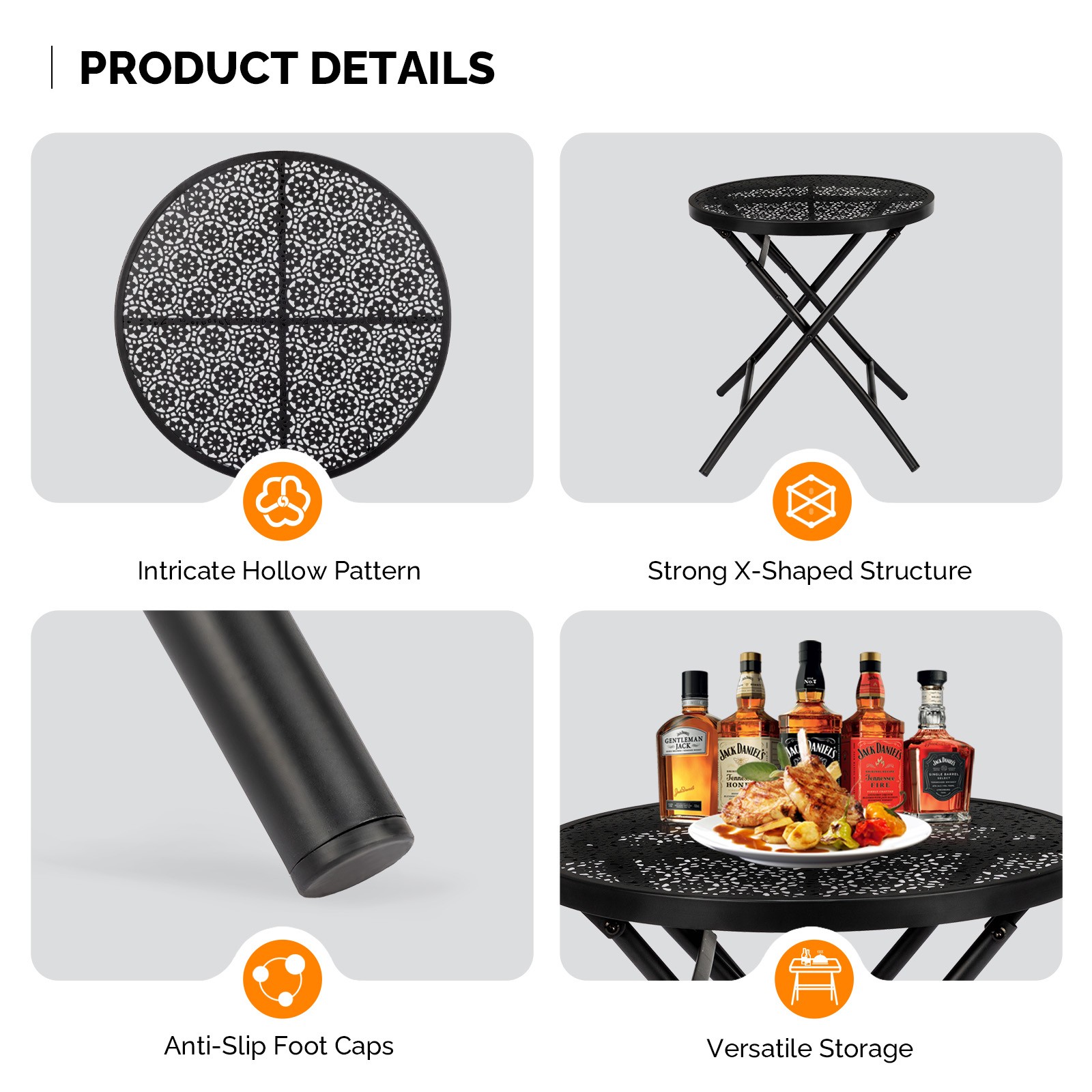 Folding Outdoor Side Table with Flower Cut Outs Weather Resistant Steel Patio