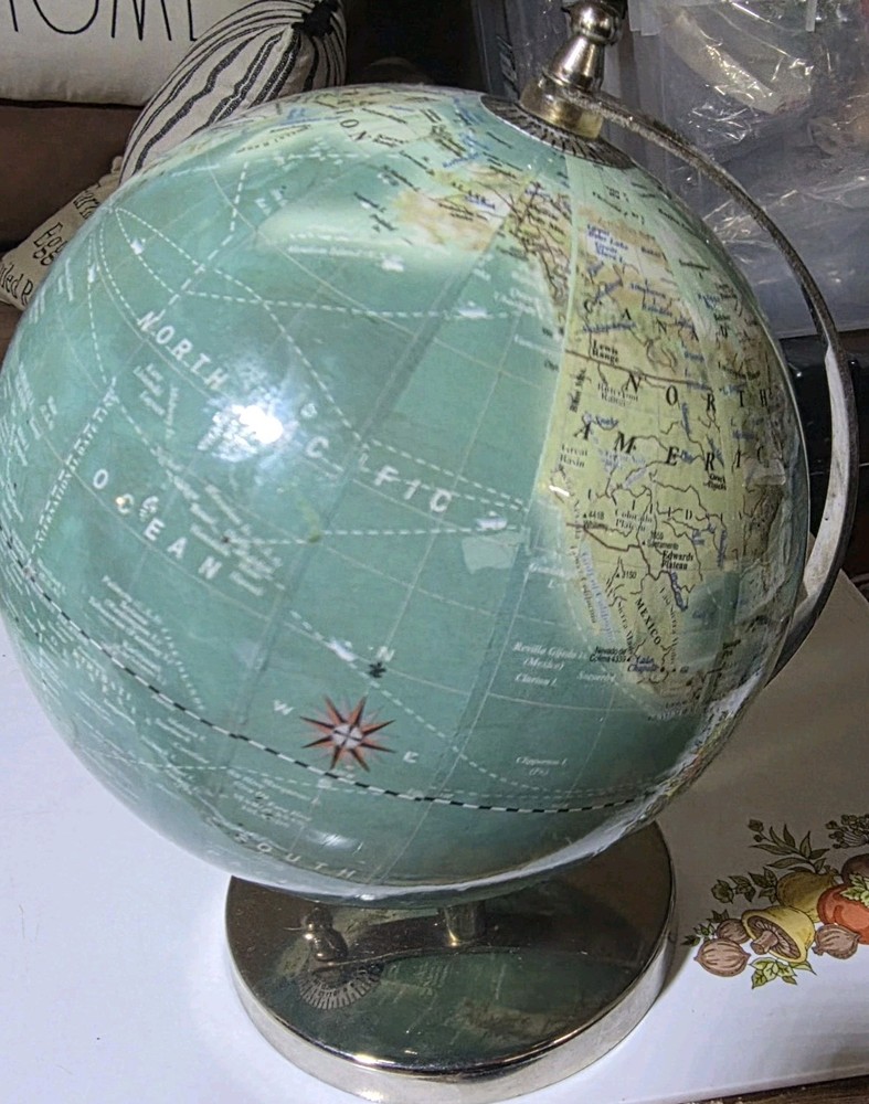 6" globe Vintage ? desktop table decorative globe earth on base. Light Blue