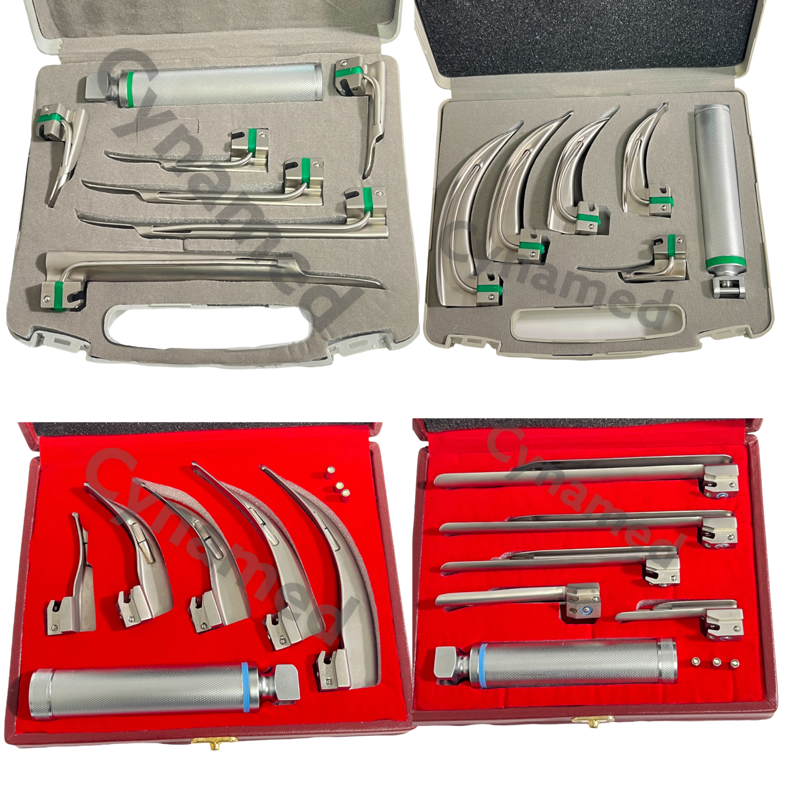 PREMIUM FIBER OPTIC LARYNGOSCOPE MAC + MILLER SET -EMT Anesthesia Intubation Kit