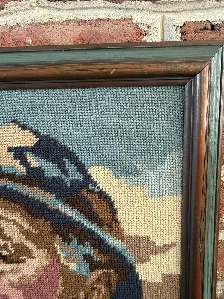 Old Sailor Needlepoint Framed Nautical Cape Cod Vintage