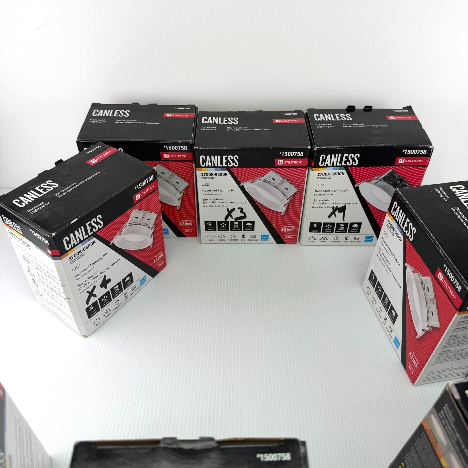 Lot 10 Utilitech Canless Recessed Lighting Kit 1500758 LED Adjustable White 4.3"