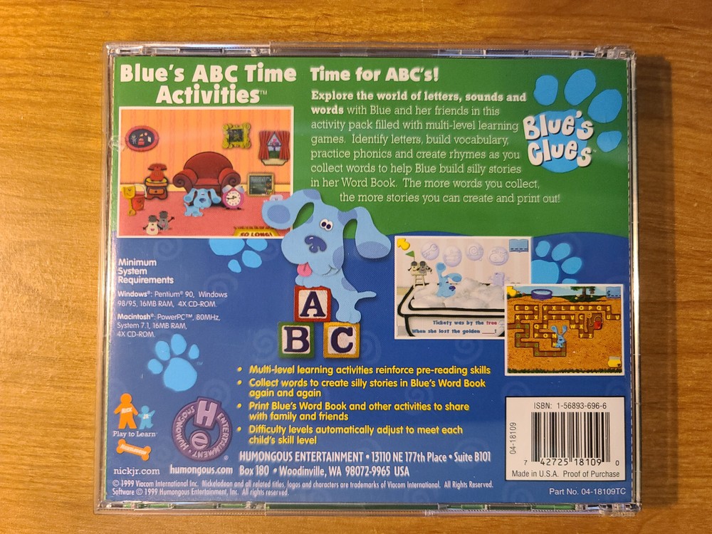 Blue's ABC Time Activities 1999 CD-ROM Windows/Mac