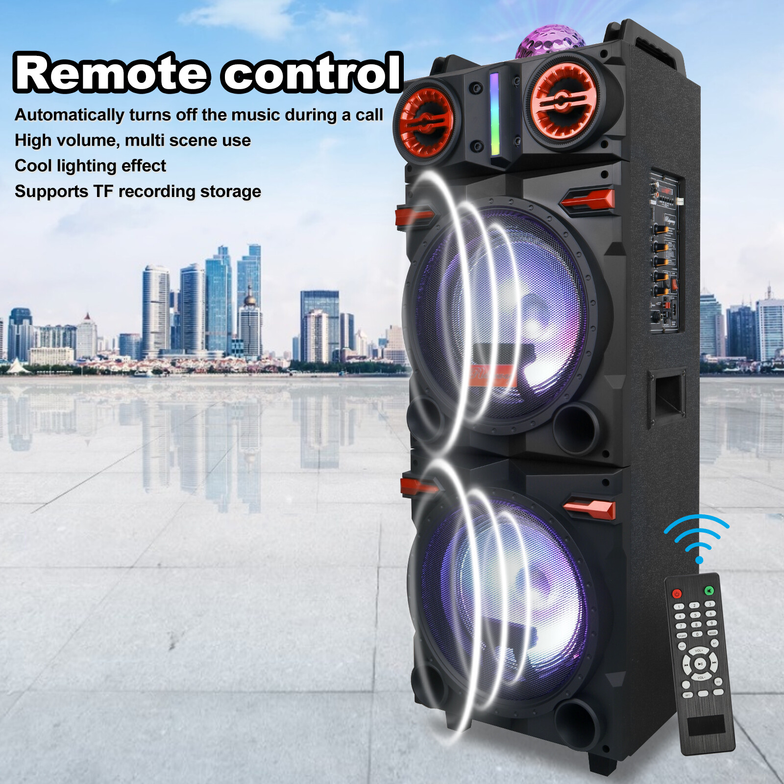 9000W Dual 10" Woofer Bluetooth Party Speaker - Rechargeable FM Karaoke DJ AUX