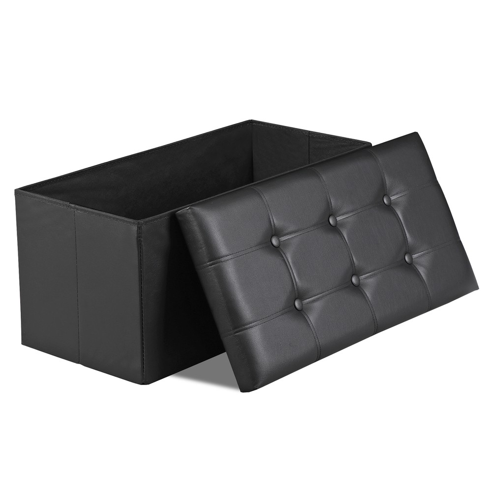 30" Folding Storage Ottoman Footstools MDF Frame Hallway Soft Seat Black