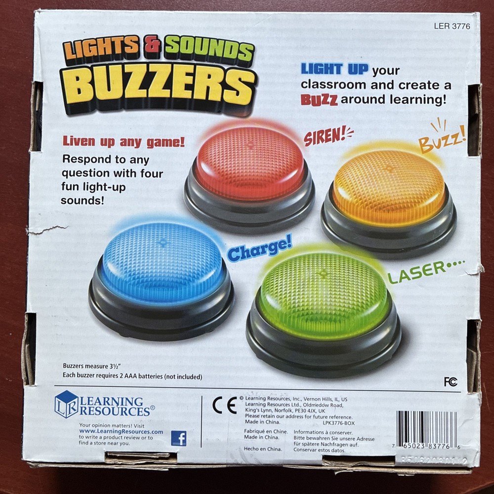 Learning Resources Lights and Sounds Buzzers Assorted Colors 4 in Set