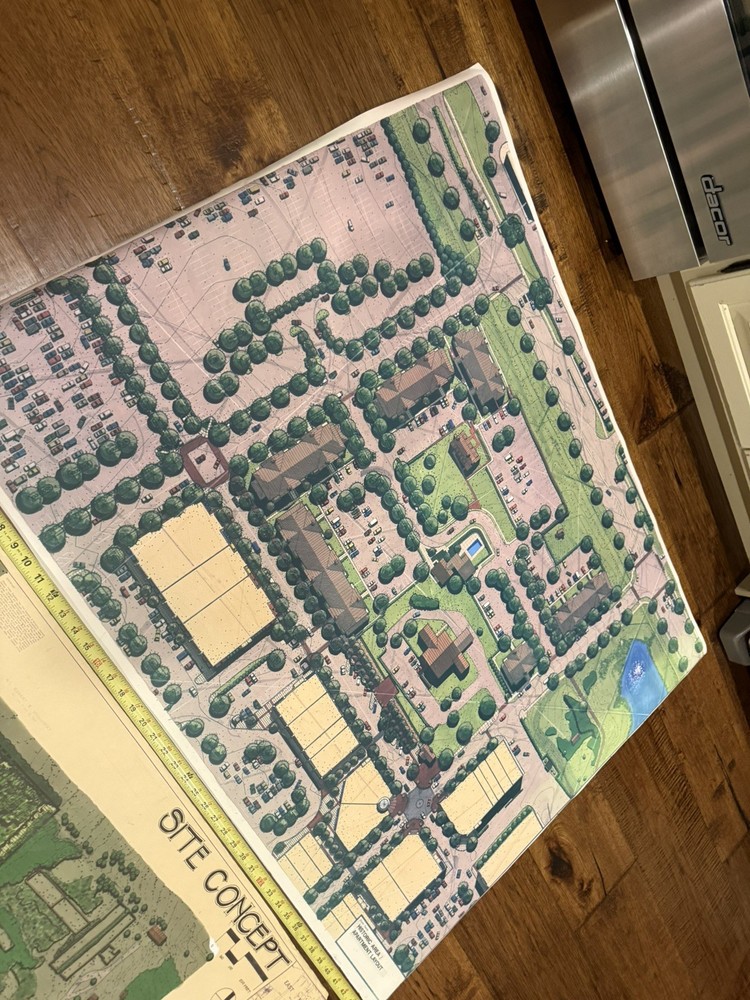 Large Architectural Site Plan Rendering Mixed-Use Development Concept 30x40